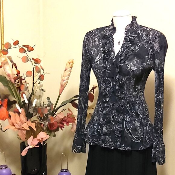 NWOT Kensie Long Sleeve Shirt Ruffle Pleated Floral Print Blouse Top Size M 8 - Picture 4 of 5